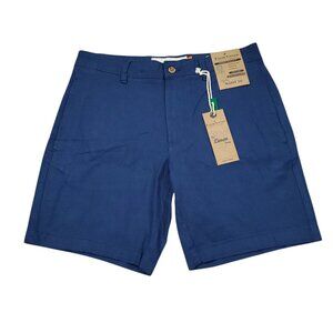 Tailor Vintage Greenwich Chino Shorts Stretch Khaki Linen Size 30 Navy Blue